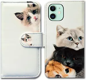 Phone Case for iPhone 12,iPhone 12 Pro Case, Cute Brown Cat Leather Flip Wallet Case Cover with Card Slot Holder Kickstand for iPhone 12/iPhone 12 Pro