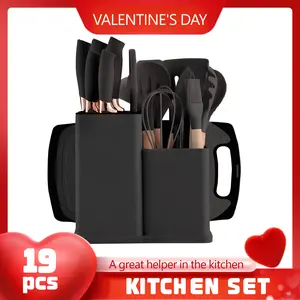 19-Piece Kitchen Knife Set (Including Heat-Resistant Silicone Cutlery and Equipped with Wooden Handles)Comes with 2 chef's knives and knives compatible with non-stick cookware, easy to clean and maintain. Perfect for Christmas gifting White Kitchenware