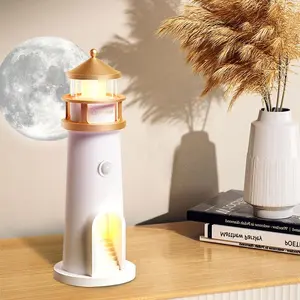Lighthouse Projector Ambient Light, USB Rechargeable Table Lamp, Creative Table Lamp, Motion-Sensor Night Light for Room Bedside Decoration