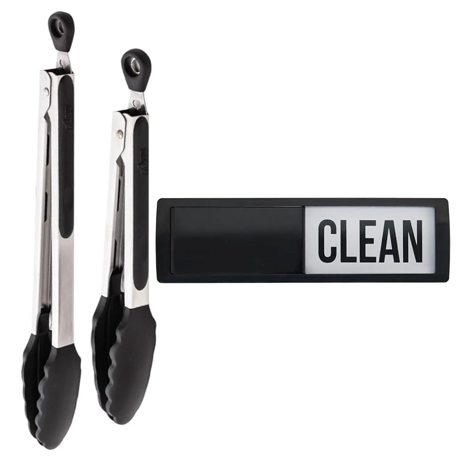Silicone Tongs And Dishwasher Magnet, Silicone Tongs Are Heat Resistant, 9 And 12 Inches Long, Dishwasher Magnet Is Heavy Duty And Magnetic, Both In Black Color, 2 Item Bundle
