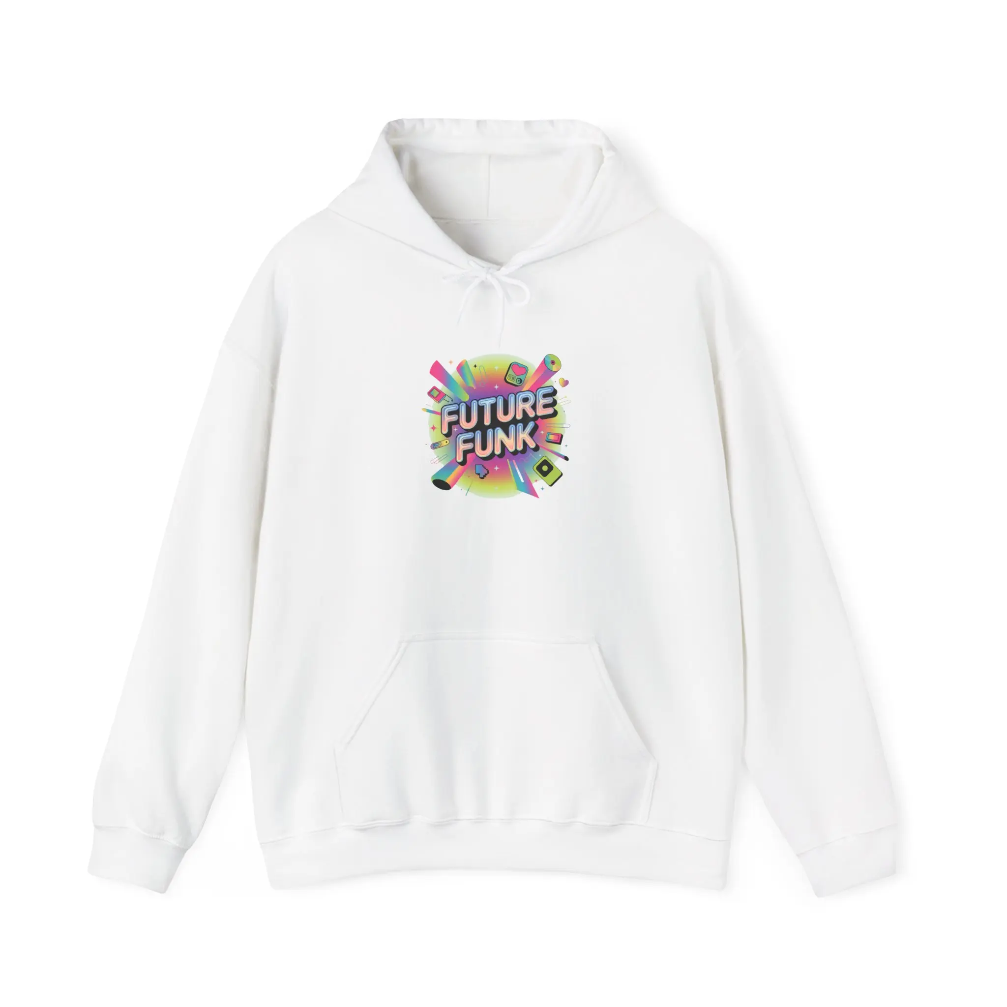 Future Funk Hoodie | Y2K cyber holo aesthetic, retro tech chrome text