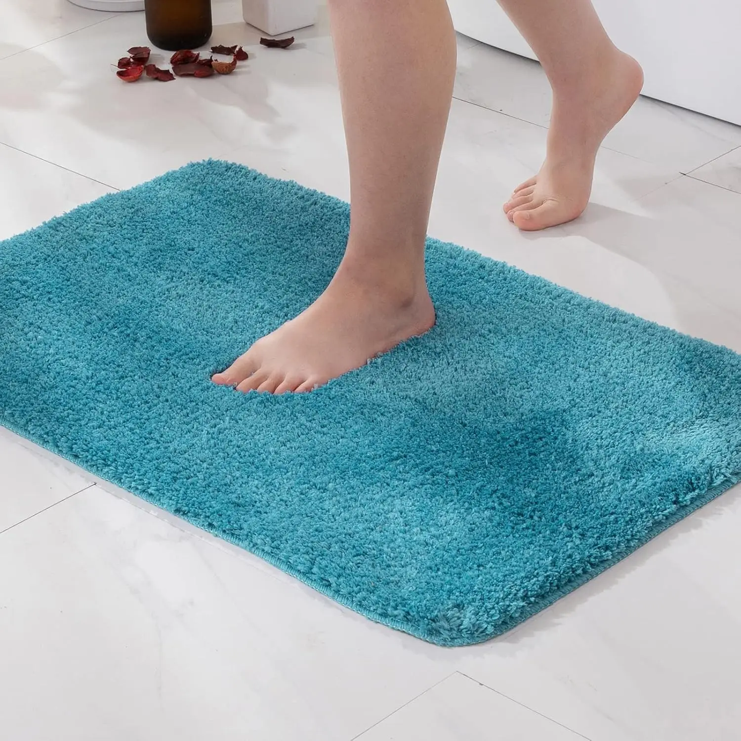Teal Bathroom Rugs, Soft Small Absorbent Microfiber Bath Rugs Non Slip Quick Dry Fluffy Bath Mats for Bathroom Floor Tub Showers, Machine Washable, 16x24 Inch