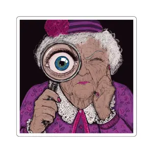 Funny Vintage Grandma with Magnifying Glass Laptop Decal, Adhesive Stickers, Colorful Paper Stickers for DIY Scrapbooking & Stamping, Adhesive Stickers Stickers