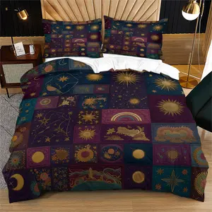 Multi-style Art Patchwork, Decorative Duvet Cover Set (2-3 Pcs): Includes 1 Duvet Cover + 1/2 Pillowcases (no Filler), with Vintage Geometry, Forest Cabins. Easy To Wash, Perfect for Bedrooms, Homestays, Artistic Decor