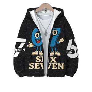 SEVEN 67 Pattern Print Boys' Fall Winter Hooded Zip-Up Sweatshirt, Cartoon Print, Fashion Casual Children's Clothing, Gift Holiday Party