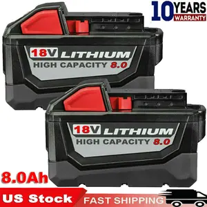 New 2 PACK 8.0 AH For Milwaukee for M18 Lithium Extended Capacity 48-11-1860 Batte