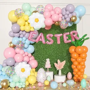 177 PCS Easter Balloons Arch Garland Kit Easter Party Decorations with Banner Daisy Balloons Carrot Gold Confetti Spring Rainbow Pastel Balloons for Egg Baby Shower Girls Birthday Supplies