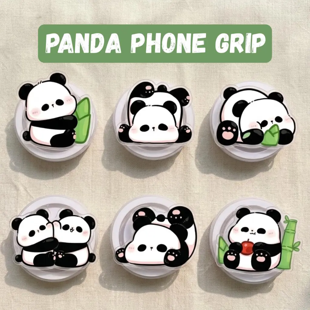 Cute Panda Phone Grip, Kawaii Animal Collapsible Grip, Chibi Panda Bear Phone Stand, Aesthetic Panda Accessory, Unique Bamboo Panda Gift