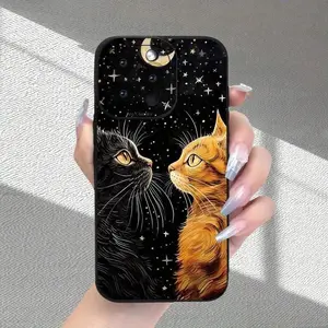 Moon Cat Pattern Smartphone Casing - New Design Premium Matte Cellphone Accessory with Full Lens Protection, Shock Resistance, Drop Protection, Fingerprint Resistance, Compatible with iPhone 11/12/13/14/15/16/17 Pro, ProMax, Plus, Air Handheld Device Case