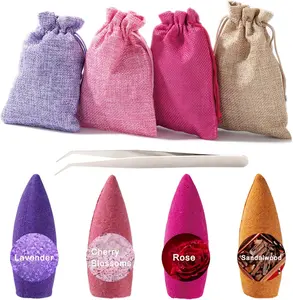 120 Pcs Large Backflow Incense Cones 4 Mixed Natural Scents Sandalwood Rose Lavender Sakura for Backflow Burner Relaxation Meditation Yoga Gift with 4 Color Bags and Tweezers