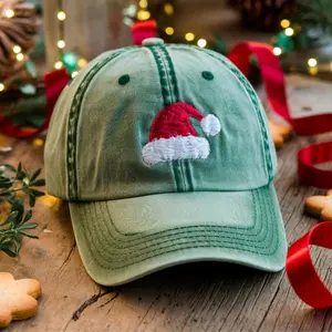 Embroidered Santa Hat Washed Cap: Christmas Unisex Baseball Cap