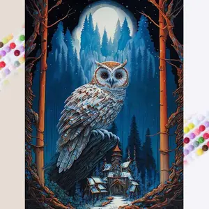 5D DIY Diamond Painting Kit, Forest Moon House Design, Full Drill Art Set, Home Decor Gift, Needlepoint Craft Supplies, Diamond Art Tools