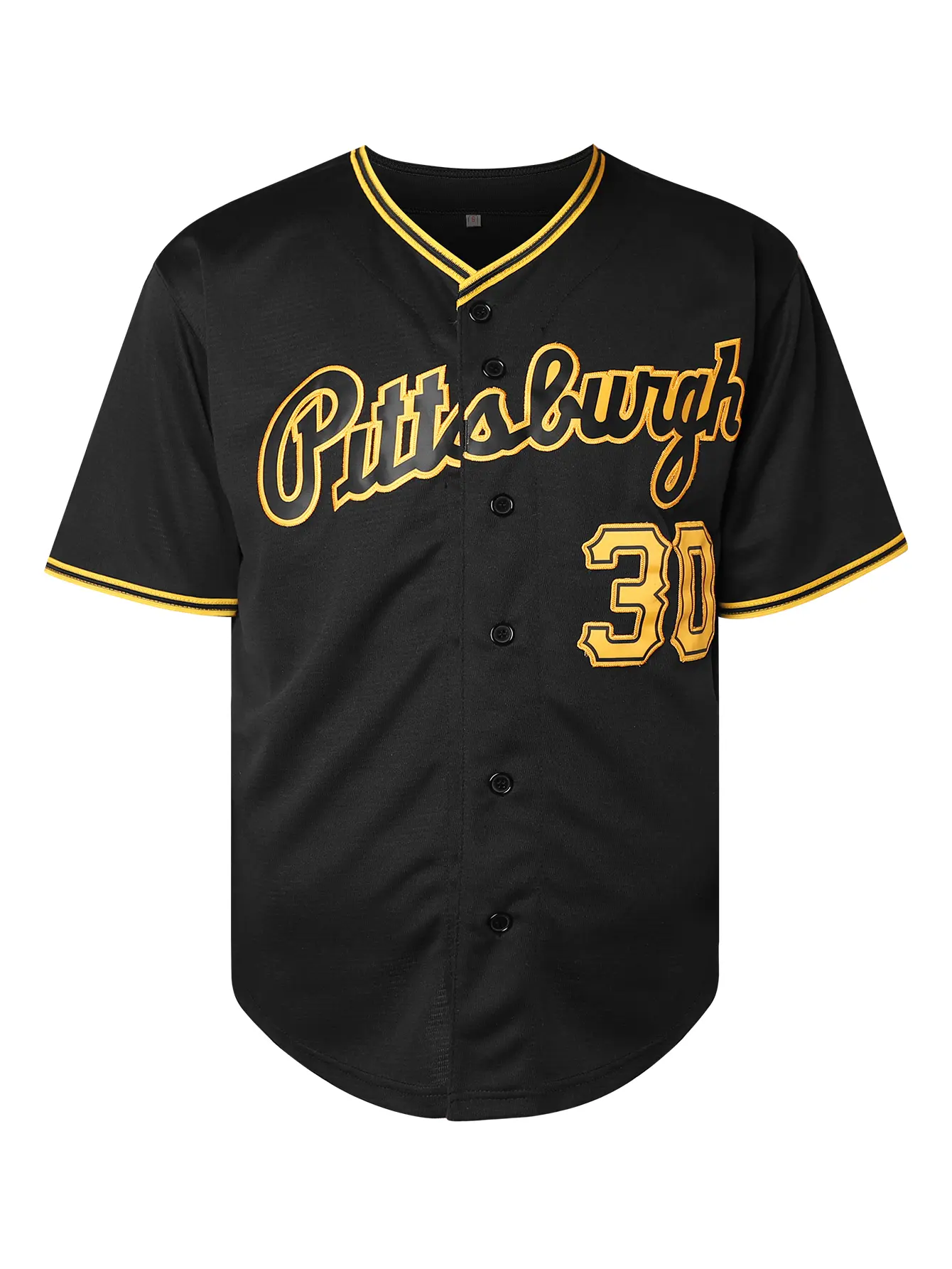 Men's Retro Baseball Jersey #30 - Black & White Stitched Polyester V-Neck Loose Fit Button-Up Shirt for Sports, Casual & Holidays (Sizes S-3XL), Athletic Tops, Jersey Top, Vintage Baseball Jersey