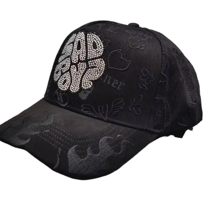 Dandy Hats x Sad Boyz Black Baseball Cap with Rhinestone Detailing and Logo Design– Limited Edition Streetwear Snapback Embroidered Hat, Adjustable Casual Street Cap