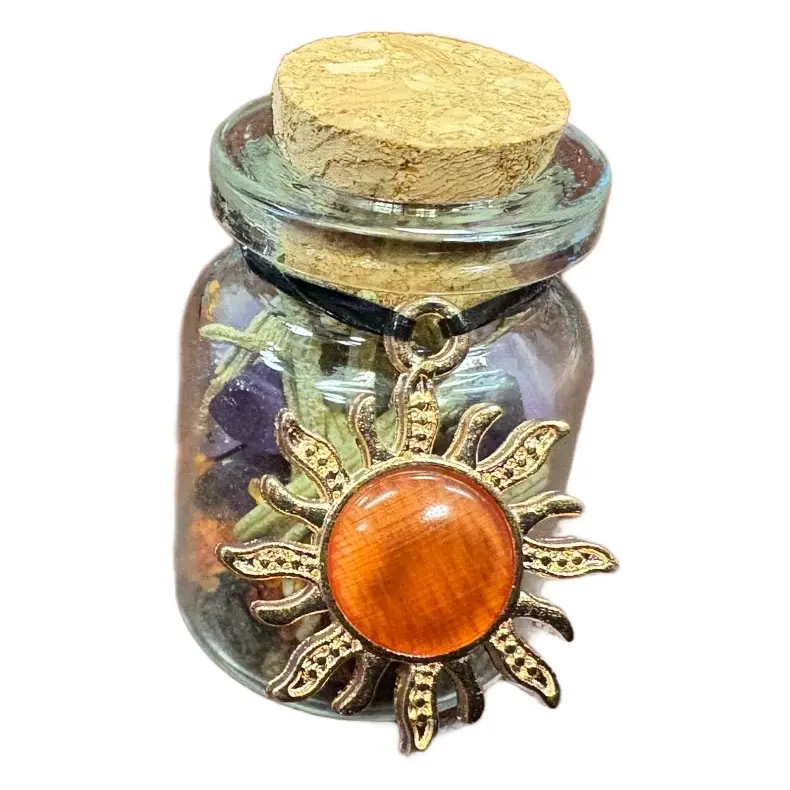 Solar Shield Evil Eye Protection Jar – Mini Spell Jar with Herbs & Amethyst for Energy Defense Bottles Gift