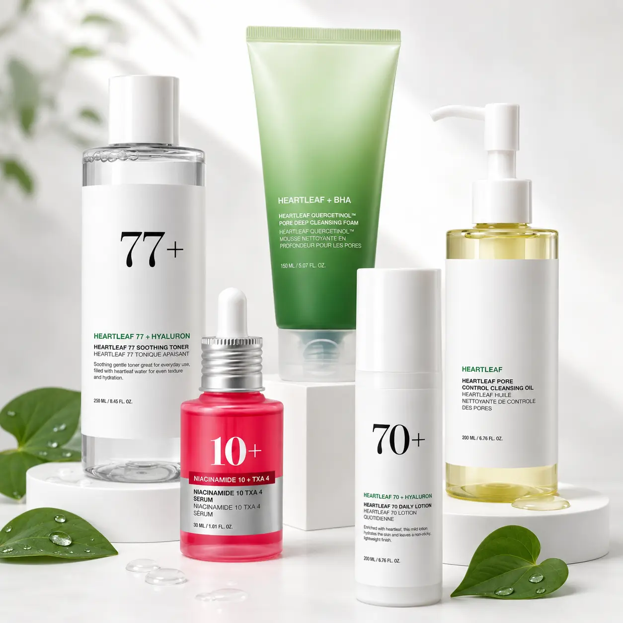 Korean Glass skin (Oil Cleanser +Deep Cleansing foam+Heartleaf Toner + Pink Serum+CalmingMoisturizer) Flawless