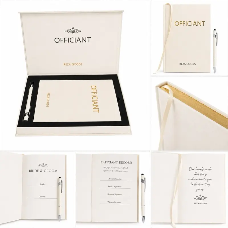Premium Wedding Officiant Book, Linen Hardcover with Gold Foil Title, Thick Lined Pages, Ribbon Bookmark, Elegant Ceremony Journal for Wedding Officiants