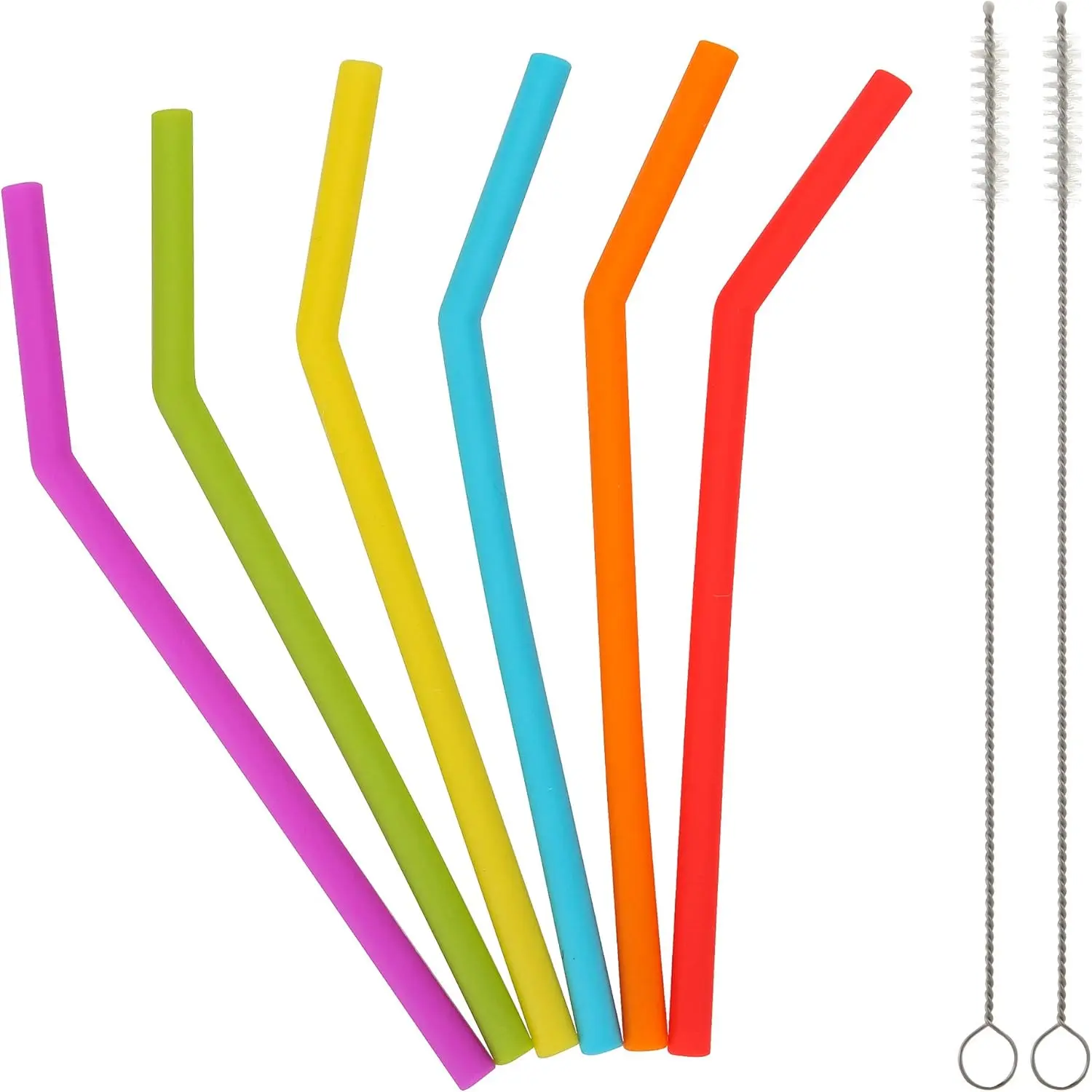 Reusable Silicone Straws for Toddlers & Kids - 6 pcs Flexible Short Drink 6.7" Straws for 6-12 oz Yeti/Rtic/Ozark Tumblers & 2 Cleaning Brushes