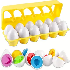 Durable Plastic Egg Storage Set 12-Piece Montessori Learning Toys for Fine Motor Skills Early Education Color Shape Matching Play Educational Tool Colorful Kids Vanity Play Kitchen Set