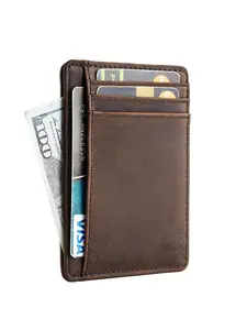 Men's Genuine Leather Slim Wallet, Medium Size, Minimalist Design, RFID Blocking, Rfid Theft Proof, Front Pocket, Casual Style, All Seasons Use, Leather Card Holder