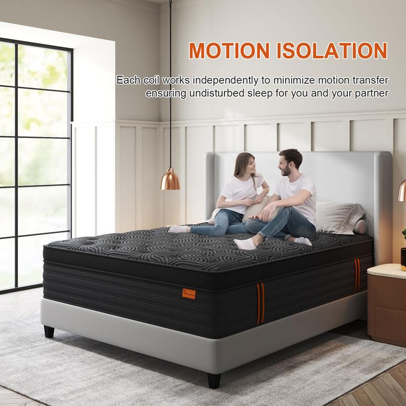 9"12"14" Gel Memory Foam Hybrid Pocket Spring Twin Full Queen King Mattress In A Box, Euro Top Mattresses Medium Firm For Motion Isolation, Edge Support