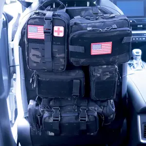 Universal Tactical Car Seat Back Organizer Bag Tactical Molle Vehicle Organizers Panel Vehicle Protector Organizers with 5 Detachable Pouches for Car Truck Ford Jeep (Upgraded model Black camo)