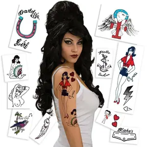 Rehab Singer Costume: Beehive Wig & Temporary Tattoo Kit