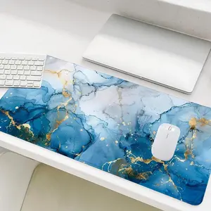Abstract Blue Marble Pattern Mouse Pad, Rectangle Gaming Mouse Pad, Non-Slip Rubber Base Stitched Edge Desk Pad for Desk Laptop Desktop
