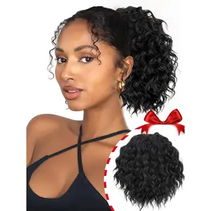 ponytail extension 8 inch short wavy curly ponytails dstring for black women jet pony tails hair extensions synthetic daily e