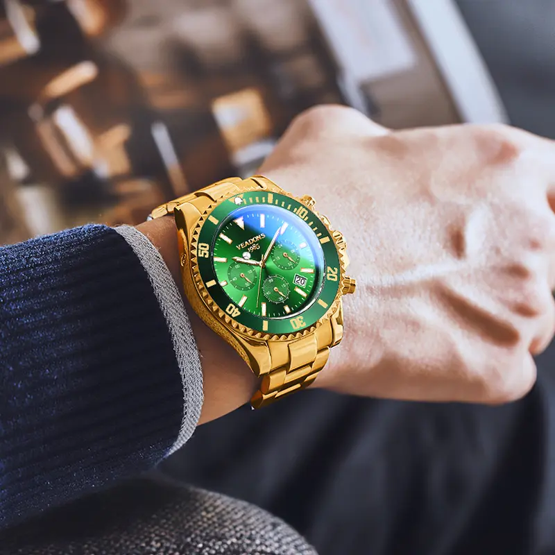 Veadons Mechanical Watch Men's Luxury Dress Watch, Green Dial, Suitable for Parties, Daily Wear & Decoration,Unidirectional rotating timing ring Waterproof Luminous Large Dial Boss Wristwatch summer business trendy choice class watch - Veadons Mechanical Watch Men's Luxury Dress Watch, Green Dial, Suitable for Parties, Daily Wear & Decoration,Unidirectional rotating timing ring Waterproof Luminous Large Dial Boss Wristwatch summer business trendy choice class watch -