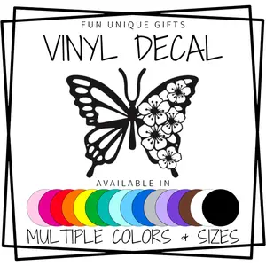 Butterfly with Flowers Vinyl Decal Sticker - Available in Multiple Sizes & Colors - Great for Cars, Windows, Mirrors, laptops & More!