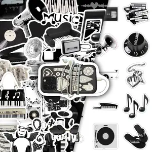 50 Sheets Black and White Music Style Minimalist Niche Aesthetic Decoration DIY Scrapbook Phone Case Storage Box Stickers