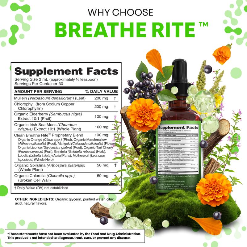 Clean Nutra Chlorophyll, Sea Moss, Elderberry, Spirulina, Licorice, Tart Cherry, Lobelia, Motherwort & More for Lung Detox Liquid Drop – Breathe Rite