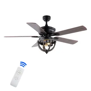 Jasper 52" Farmhouse Industrial Iron Dome Shade LED Ceiling Fan With Remote