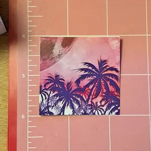 Moon Palms sticker design by SamAcidity, waterproof moon palm tree sticker, cool astrological sticker, tropical pink and purple sticker