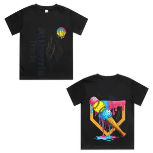 Cute Ice Cream Softball Home Plate Drip Game Day Softball  Front and Back Cotton T-shirt, Graphic Print Round Neck Short Sleeve Casual Tee for Boys Girls