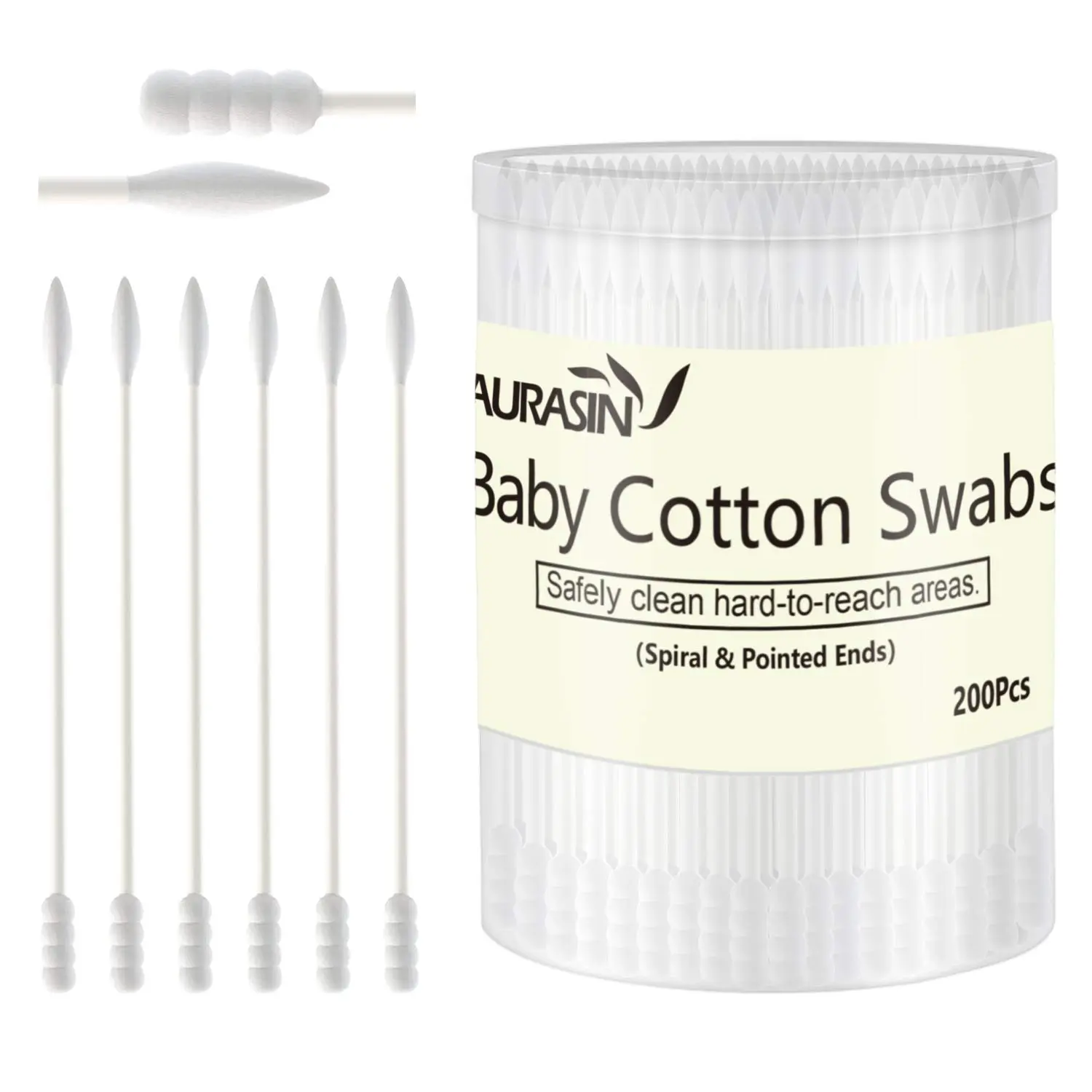 Baby Cotton Swabs, Paper Sticks Cotton Buds for Baby Ear Nose Clean-200count(Spiral and Pointed)