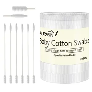Baby Cotton Swabs, Paper Sticks Cotton Buds for Baby Ear Nose Clean-200count(Spiral and Pointed)