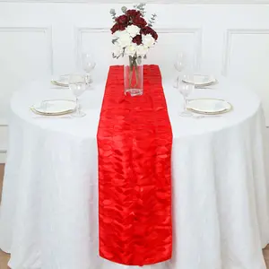 Taffeta Fabric 12"x108" Table Runner Red - 3D Leaf Petal Design