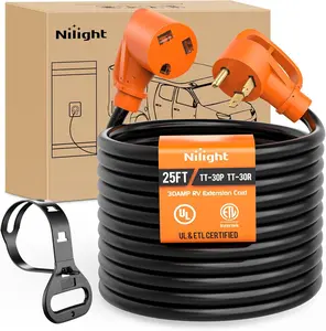 Nilight 30 Amp 25FT RV Extension Cord 125V Heavy Duty 10 Gauge Pure Copper STW Wire UL ETL Listed 3 Prong TT-30P TT-30R 30F/30M Weatherproof Suit for Camper Caravan Trailer Outdoor Cable