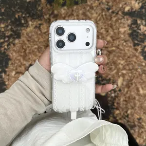 Clear Lace Wings Phone Case for Apple iPhone 17 Pro Max, Cute Fashionable Girl's Protective Cover, Unisex Mobile Shell