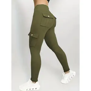 Solid Color Butt Lifting Yoga Leggings With Pockets, Running Sports Tight Pants, Women's Activewear For Fall & Winter