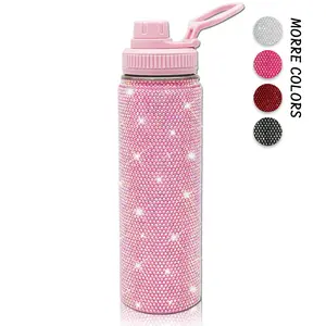24oz Stainless Steel Bling Crystal Water Bottle Space Cup Rhinestone Vacuum Insulated Bottle with Spout Lid Reusable Double-Wall Glitter Sport Bottle Gift For Men and Women