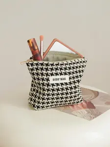 Houndstooth Pattern Makeup Bag, Portable Mini Cosmetic Storage Bag, Zipper Makeup Organizer Pouch, Versatile Storage Bag for Travel, Office, Home, Handheld Cosmetic Pouch, Cosmetic Bags, Cosmetics Organizer