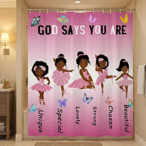 1/3/4 Piece Princess Pattern Multifunctional Waterproof Bathroom Shower Curtain Set with 12 Hooks, Non-Slip Bath Mat, U-Shaped Toilet Seat Cover, and Round Toilet Lid Cover, Suitable for Bathroom Sets in Various Occasions, Home Bathroom Decor, Autumn Deco