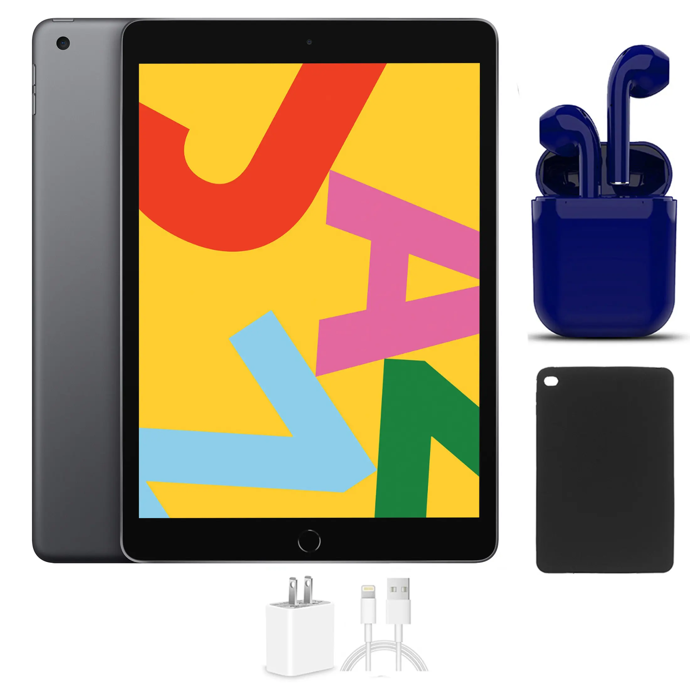Refurbished Apple iPad 10.2-Inch, 32GB, Wi-Fi Only, Space Gray, Bundle: Protective Case, Wireless Earbuds, Charger (Good)