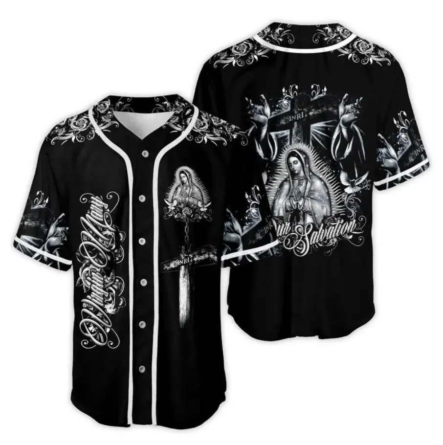Guadalupe Baseball Jersey for Men – Our Lady of Guadalupe Graphic Button Up Shirt, Mexican Heritage Streetwear, Casual Sports Jersey