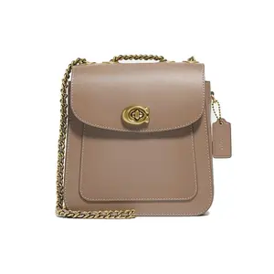 COACH Madison 18 Leather Crossbody Bag with Flip-Top Lock for Women in Tan