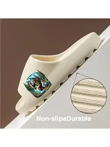 Bigfoot Fishing Adventure Coconut Slippers - Sasquatch with Fish and Rod in Mountain Lake Design for Outdoor Enthusiasts - Lightweight Summer Footwear with Fun Cryptid Art for Men and Women