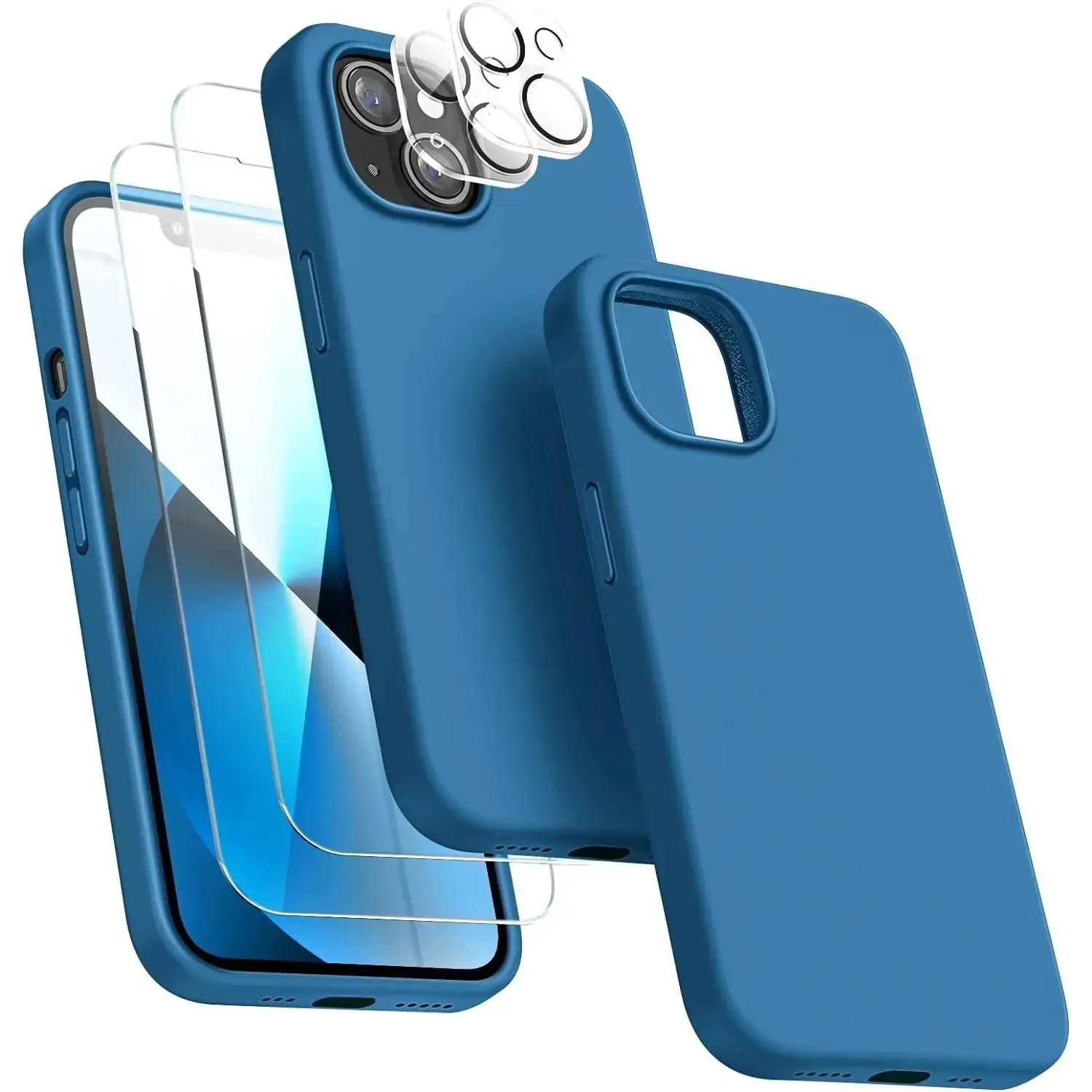 Entronix Case Silicone Case for iPhone 15 Plus, 5 in 1 Bundle with 2 Clear Tempered Glass & 2 Camera Lens Protectors - Protective Cover